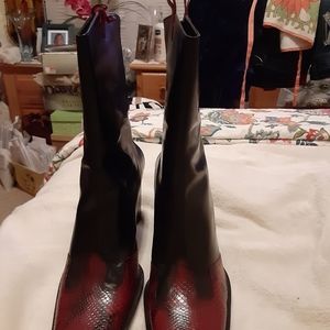 Red and black crocodile boots